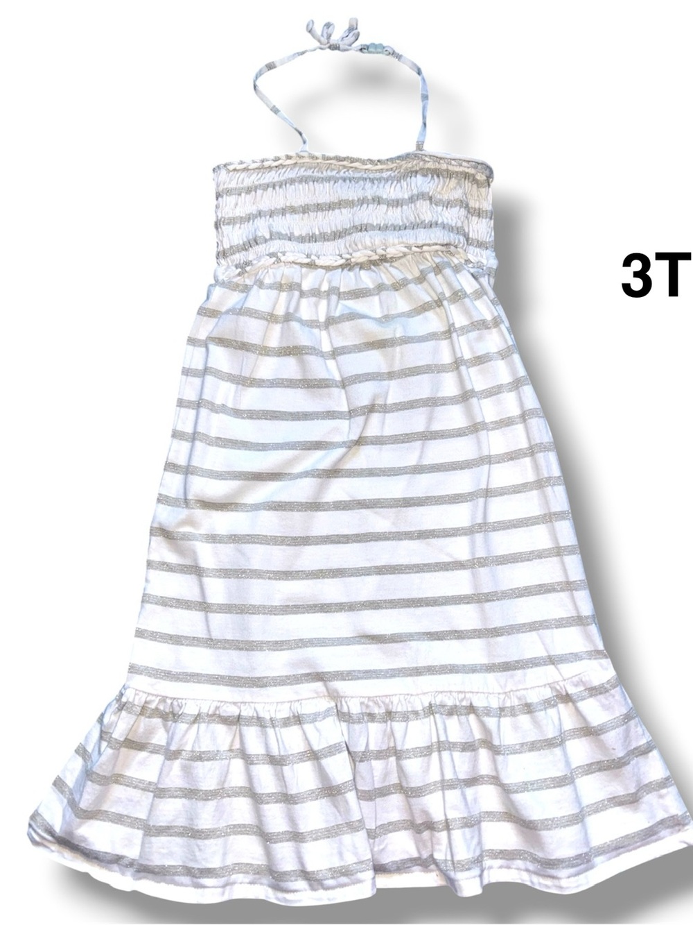 GAP White and Silver Striped Smocked Halter Dress Size 3T